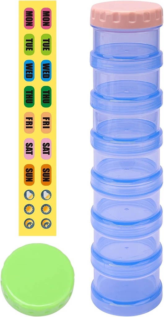 7 Day Pill Organizer Case Stackable Weekly Supplements Vitamins Pills ekstra Büyük Translucent Blue with Label and One More Lids