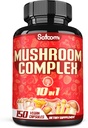 Satoomi 10in1 Mushroom Complex Συμπληρώματα - 5 Μήνες Προμήθεια - Αναμειγνύεται με Lions Mane, Cordyceps, Reishi, Chaga, Maitake, Shithake και άλλα - Υποστήριξη τρένου - 150 κάψουλες