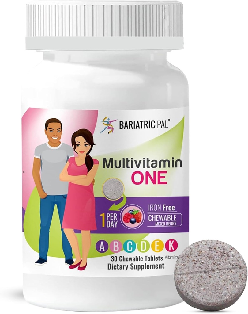 BariatrikPal Multivitamin ONE 1 per Day! Bariatrik Multivitamin Chewable Iron Free | Karma Berry | Bariatrik Cerrahi Hastalar için Vitamin | 30 Kont (1 Ay Supply)