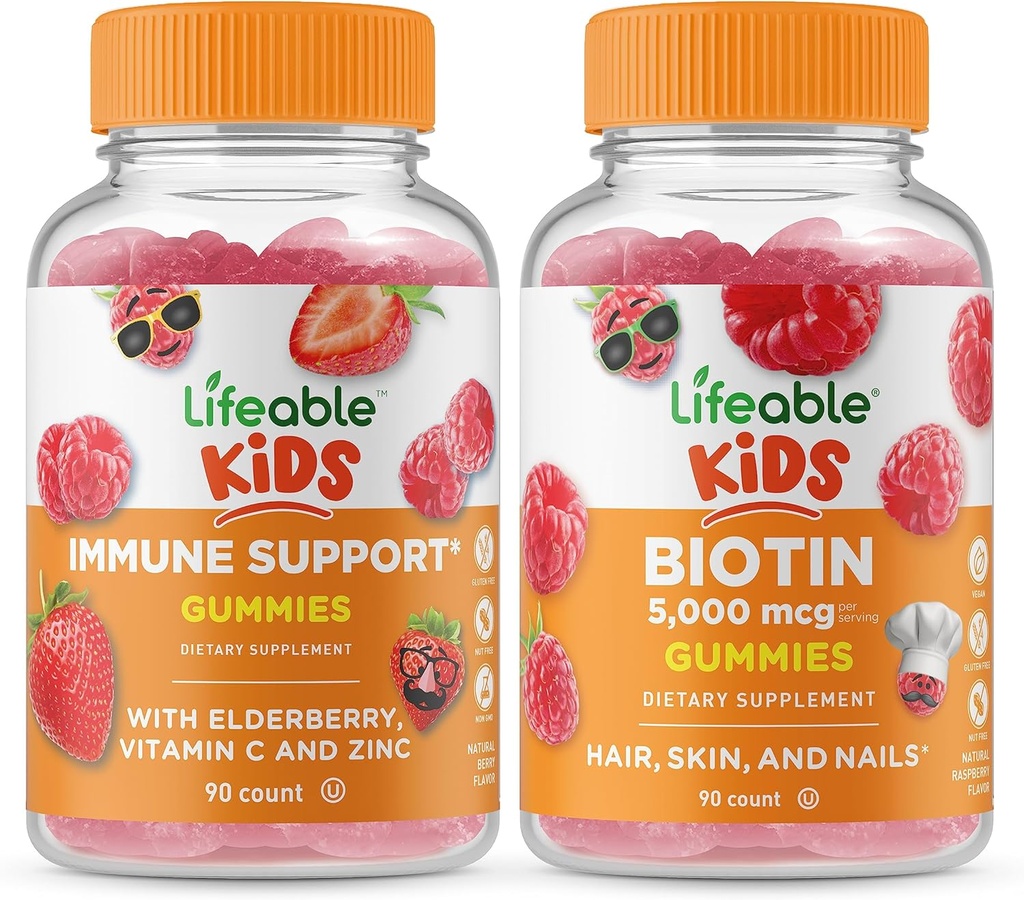 Lifeable Immune Support Kids + Biotin Kids, Gummies Sche - Great Tasting, Vitamin Supplement, Gluten Free, GMO Free, Chewable Gummy