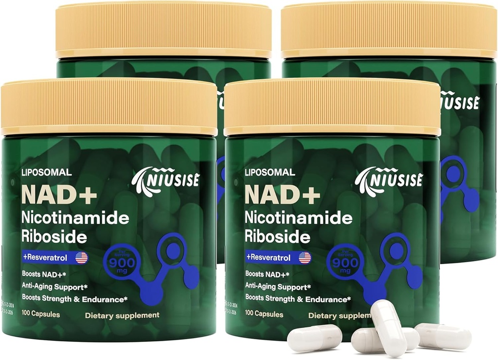 NAD Supplement, NAD Nicotinamid Riboside 900 Mg for Men and Women, Liposomal NAD+ Nicotinamid Riboside, Resveratrol & Quercetin, Enerji, NAD+, 400 Capsules