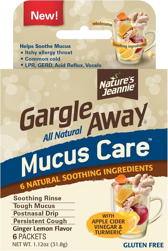 Doğanın Jeannie All Natural Mucus Care- Soothes Mucus, Post Nasal Drip, Persistent Cough, 6 Packets, Ginger Lemon Flavor