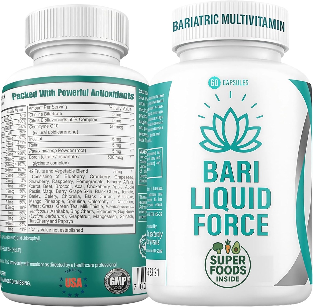 Bari Liquid Force One a Day Bariatric Multivitamin with Iron – Hızlı Abxia Gel Gastrik Kollar, Bypass, Duodenal Switch – Superfood Assembly - Bariatric Kadın ve Erkekler için Sahip Olmak Gerekiyor