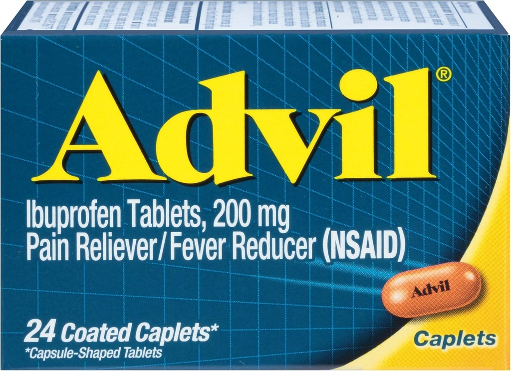 Avil Coated Caplets Pain Reliever and Fever Reducer Ibuprofen 200mg, 24 Count