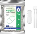 Boş Vegan Capsules Boyutu 0, 500-Count DIY Sebze Kapsülleri | 2 Micro Lab Spoons
