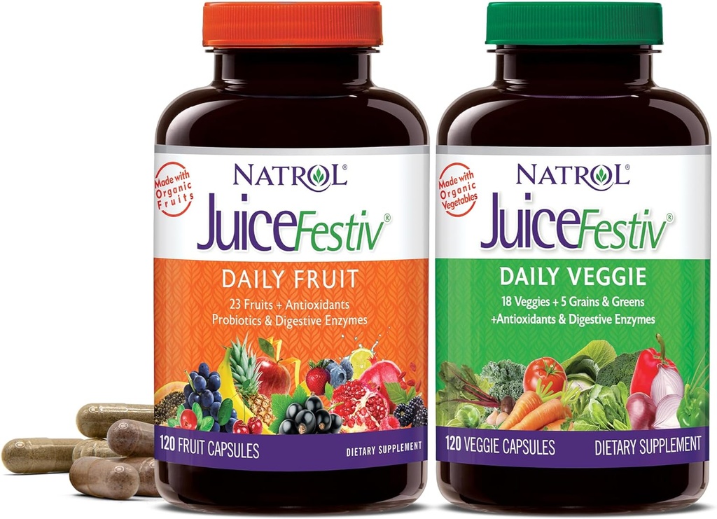 Natrol JuiceFestiv, το Ultimate Fruit και Veggie Super-Food για την υποστήριξη της ισορροπημένης διατροφής και της συνολικής ευεξίας, Plus Αντιοξειδωτικά για την Κυτταρική Υγεία, 120 κάψουλες (2-Count), Μέχρι 60 ημέρες προσφοράς