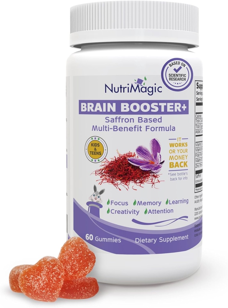 Brain Booster+ 30mg Pure Saffron Extract Gummies & Multivitamin D3, B6, B12, Ψευδάργυρος, Υποστηρίζει Παιδική Εγκεφαλική Υγεία, Εστίαση, Μνήμη, Προσοχή, Κατάσταση Ισορροπία, Μη-ΓΤΟ Συμπλήρωμα παιδιών, 30x Υπηρεσίες