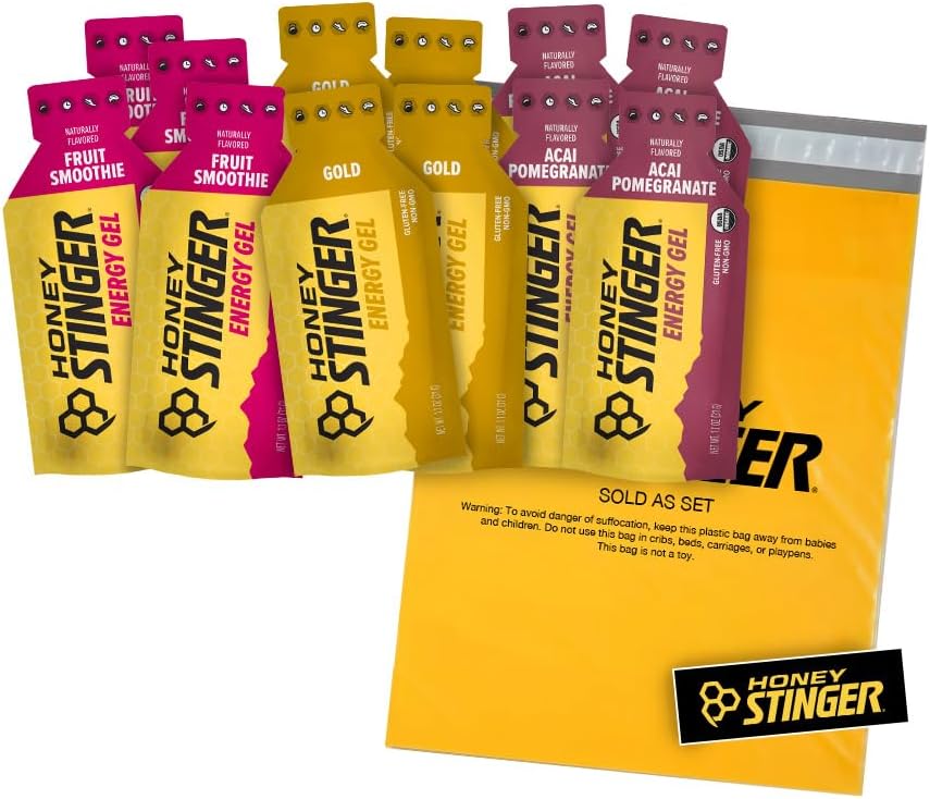 Honey Stinger Organik Enerji Gels - Resim ile Çeşitli Paket - 12 Kont - Her Lezzetin 4 - Herhangi Bir Aktivite için Enerji Kaynağı - Acai Pomegranate, Gold & Fruit Smoothie
