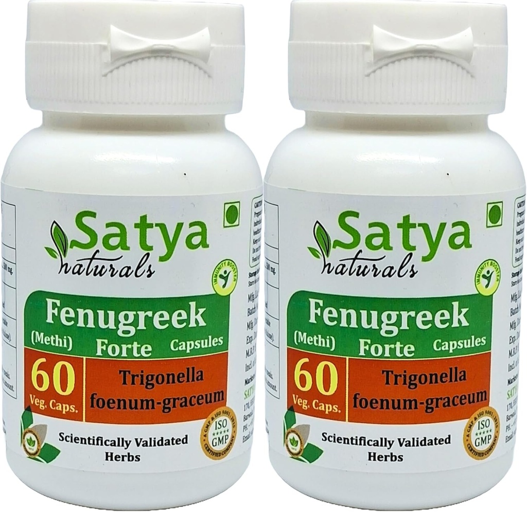 Fenugreek Forte Capsules 500 mg. 60 Veg. Capsule |Methi (Trigonella Foenum Graceum) Extract Capsules for Men and women | Ayurvedic Herbal Supplement/Remedies | 10:1 Forte (2 Bottles of 60 Capsules)