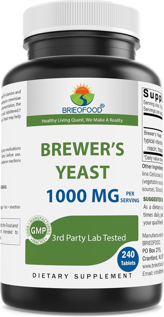 Brieofood Brewers Yeast 1000 mg per Service - 240 Tablet - 3. Parti Labe Saflık ve Kalite için Test Edildi