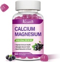 Calcium Magnesium Zinc Gummies with Vitamin D3 and K2, High Absorption Magnesium Glycinate Potassium for Immune and Muscles, Vegan Elderberry Flavor 60 Gummies