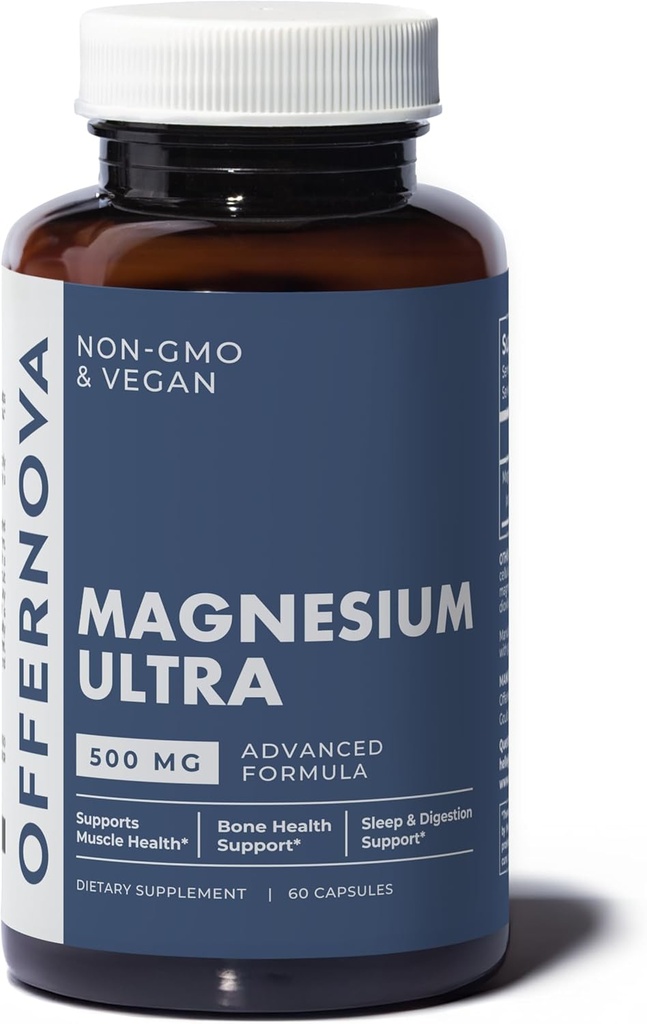 Teklifnova Ultra - Yüksek Abhidrasyon 500 mg Vegan Magnezyum Citrate & Oksit Kompleksi - Men & Kadınlar için Denge ve Kas Sağlığı - Konsolidasyon Yardımı - Citrato de Magnesio