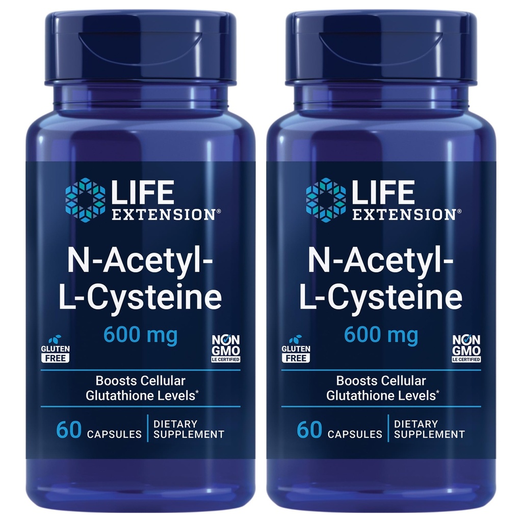 Life Extension N-Acetyl-L-Cysteine (NAC), Immune Response, Respiratory Health, Liver Health, NAC 600 mg, antioksidan Savunma, Serbest radikaller, Absorb için Kolay - İki Paket x 60 Capsules