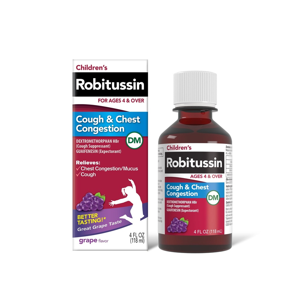 Robitussin Children's Cough and Chest Congestion DM, Cough Medicine for Kids, Grape Flavor - 4 Fl Oz Şişe, 300318715130