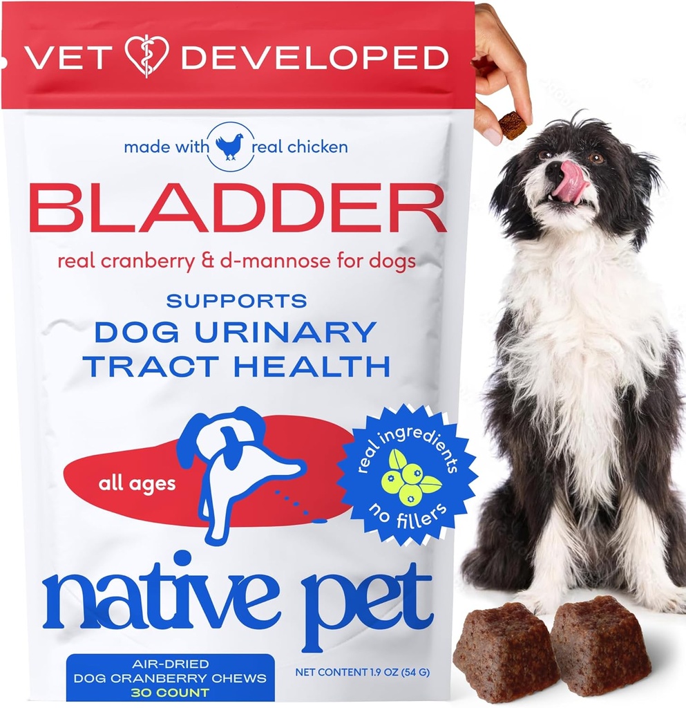 Yerli Pet Dog UTI Tedavisi - Köpekler için Cranberry Supplement Bladder Control & Kidney Desteği - Urinary Tract Enfeksiyonu ve Urinary Incontinence - Real Cranberry Extract - 30 Chews