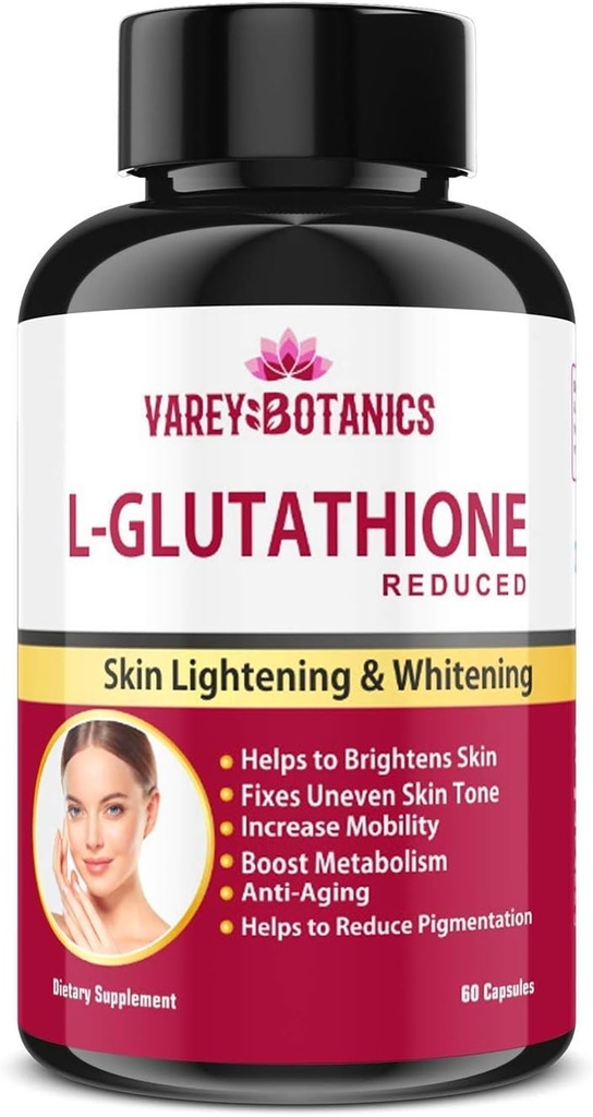 VAREY BOTANIK L-Glutathione Κάψουλες λεύκανσης και λεύκανσης του δέρματος με Βιταμίνη C & E, Βιοτίνη και Grape Seed Extract- 1000 mg- για άνδρες και γυναίκες - 60 Κάψουλες