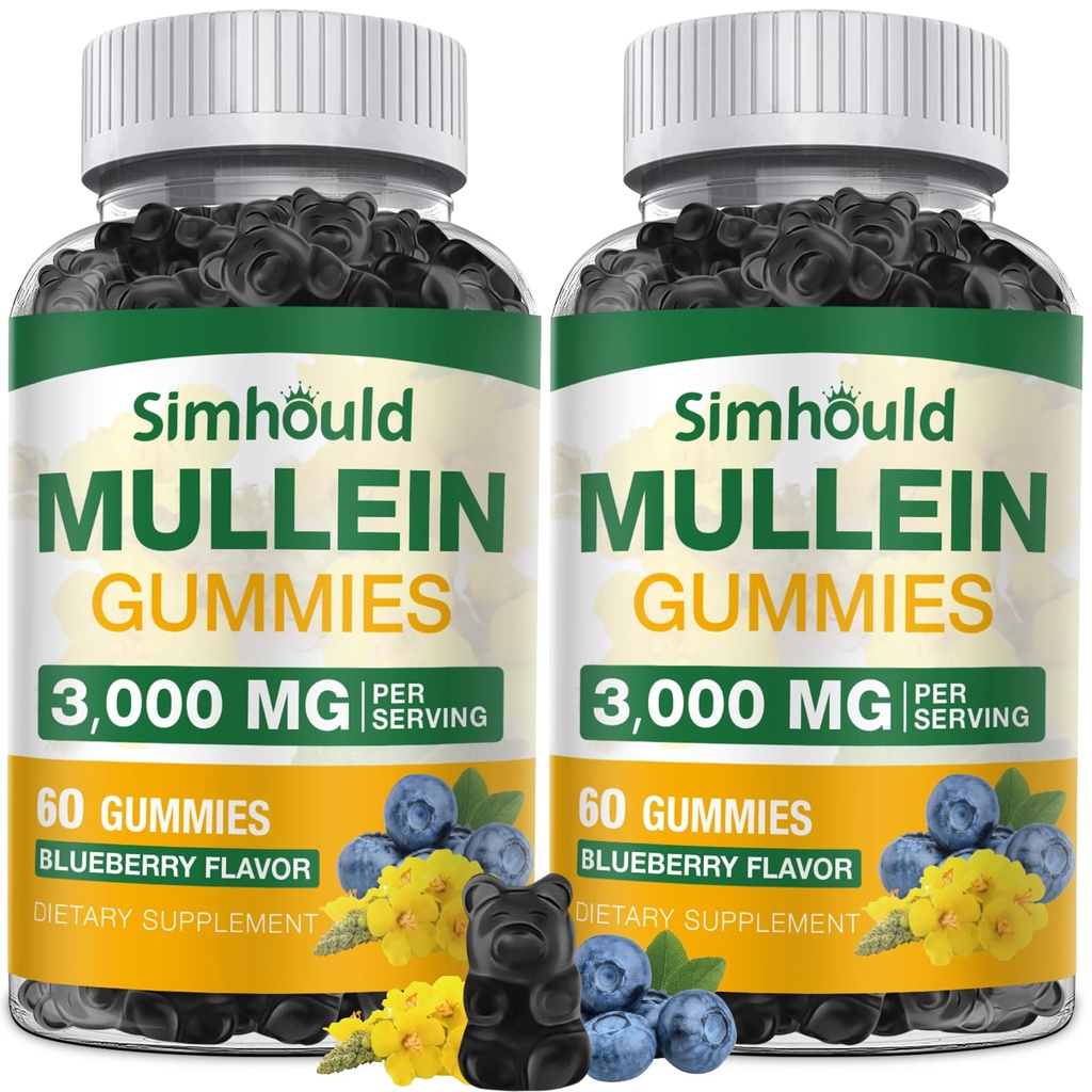 2 Pack Sugar Free 3000MG Mullein Gummies - Lung Cleanse, Mullein Leaf Extract Supplement for Respiratory, Organik Mullein Drops with Quercetin & Bromelain for Lung, Digestive Health & Immune