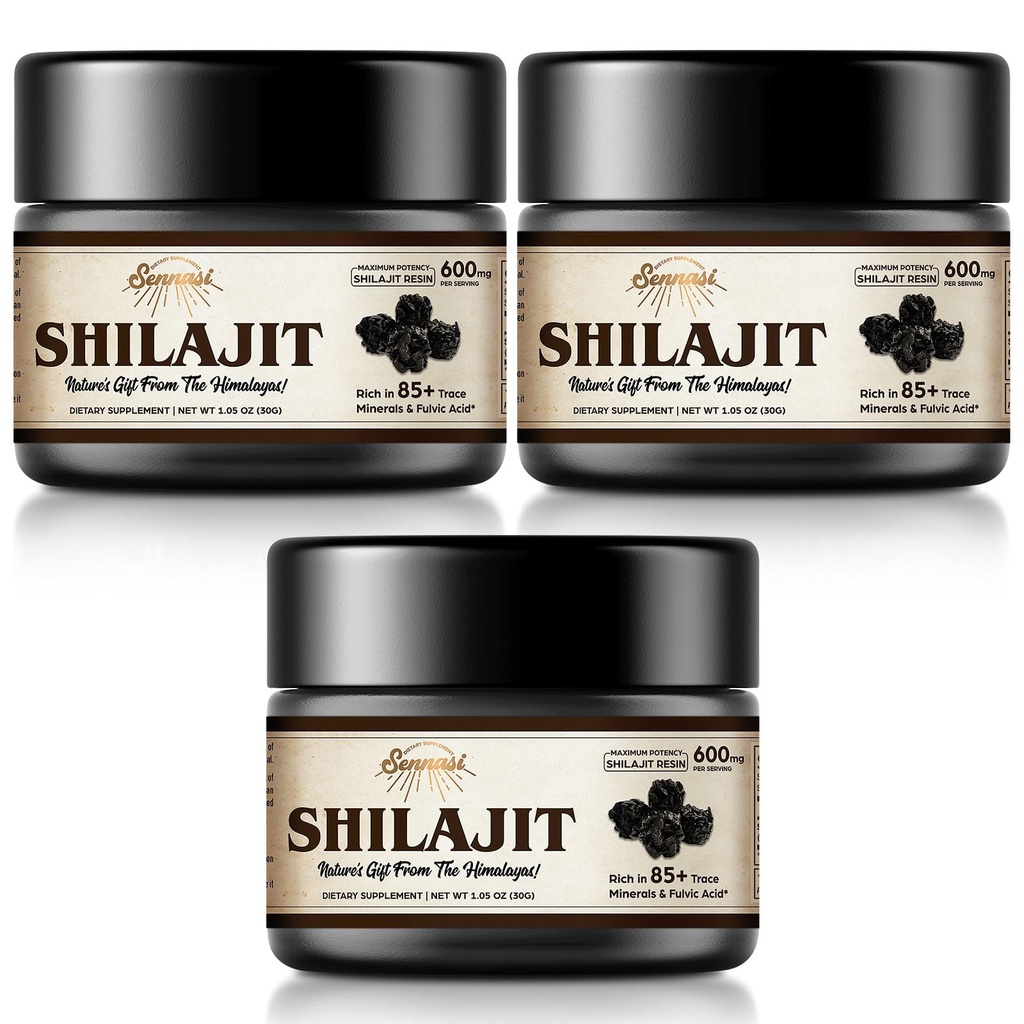 Shilajit Pure Himalayan Organik Shilajit Giyim - 600 mg En Fazla Potency Natural Organic Shilajit Wear with 85+ Trace Minerals & Fulvic Acid for Energy, Immune Support, 30 Grams (3 Pack)