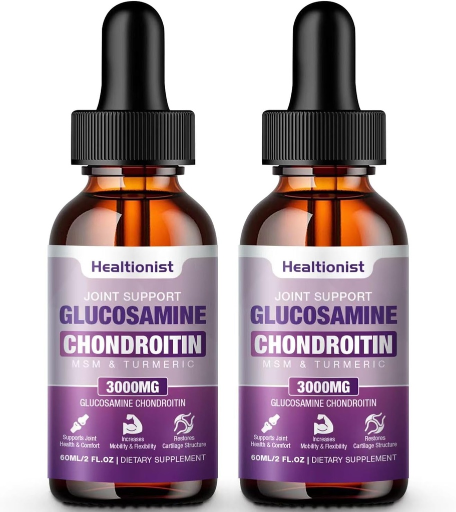 2 Pack Glucosamine Chondroitin MSM Liquid Drops, Ekstra Güçlü Ortak Destek Yetişkinler Erkekler ve Kadınlar için Tamam, Quercetin Boswelia, Bromelain, Antioksi Immune Support (4 Fl oz)