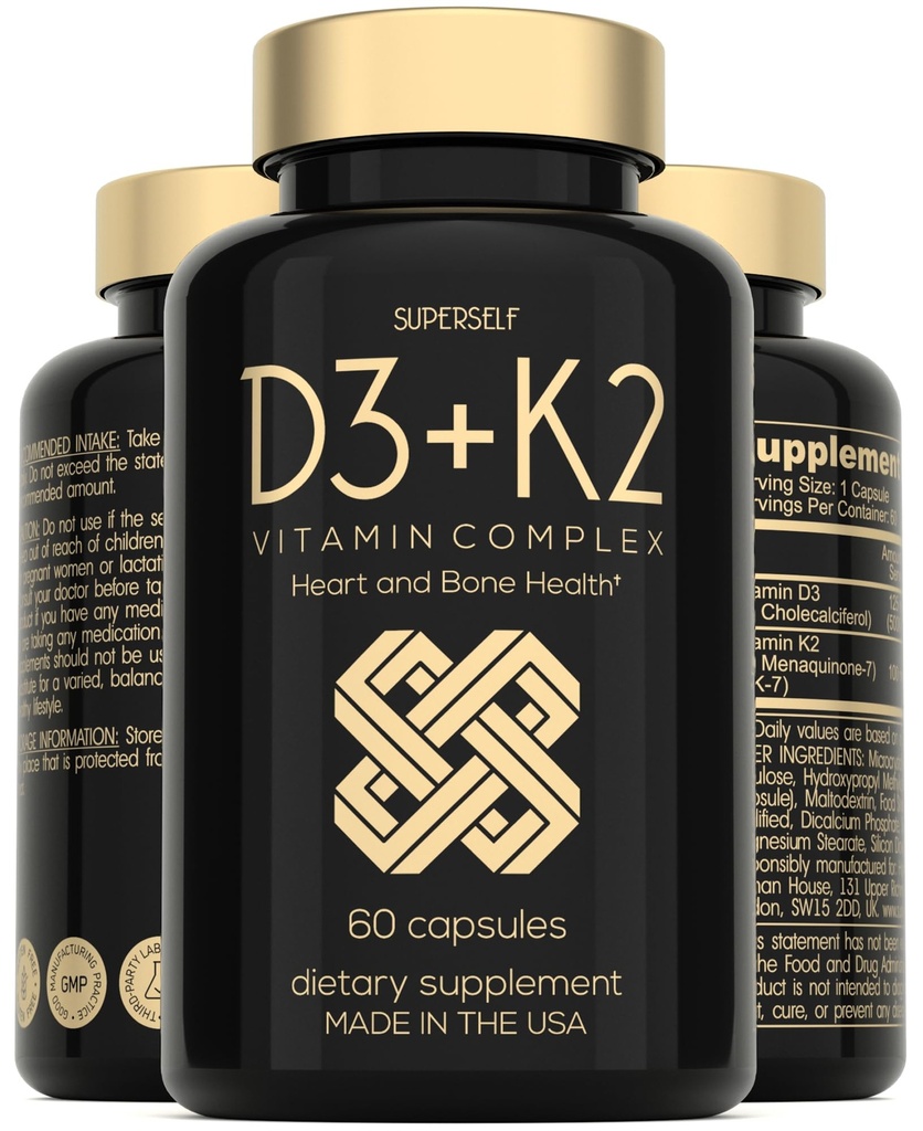D3 K2 Capsules - D3 5000 IU ve Vitamin K MK7 100 Telefon - 60 Capsules - ABD Made Vegetarian Vitamin D Supplement - High Strength VIT D for Bones, Muscle, Teeth, Immune System
