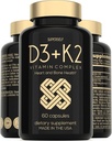 D3 K2 Capsules - D3 5000 IU ve Vitamin K MK7 100 Telefon - 60 Capsules - ABD Made Vegetarian Vitamin D Supplement - High Strength VIT D for Bones, Muscle, Teeth, Immune System