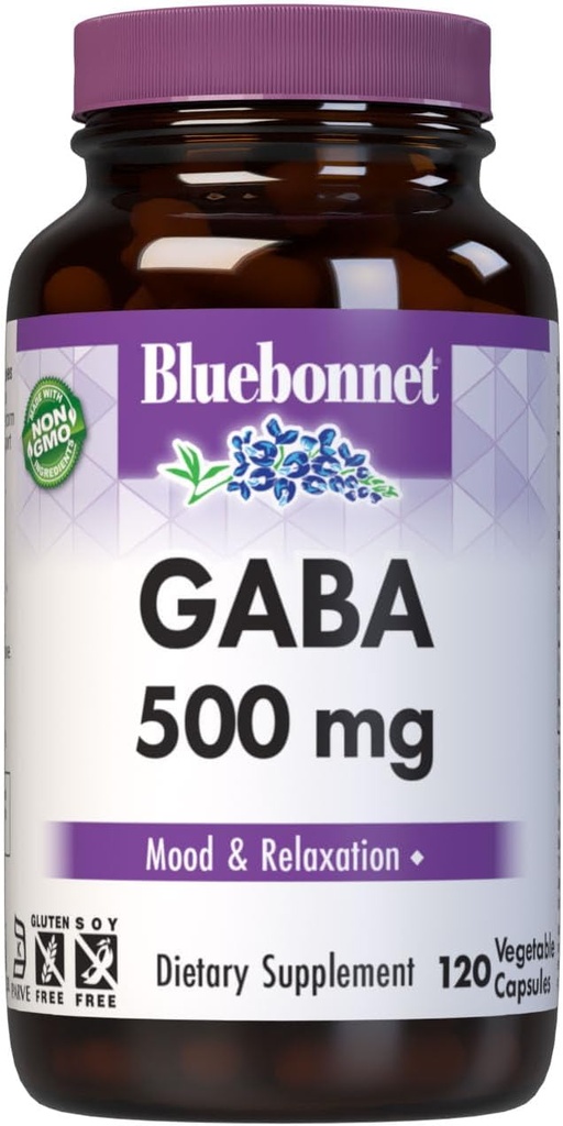 BlueBonnet Beslenme GABA 500 mg, Stres Yardımı için*, Destekler Rahatlama*, Kosher, Vegan, Gluten-Free, Soy-Free, Non-GMO, 120 Sebze Kapsülleri, 120 Hizmet