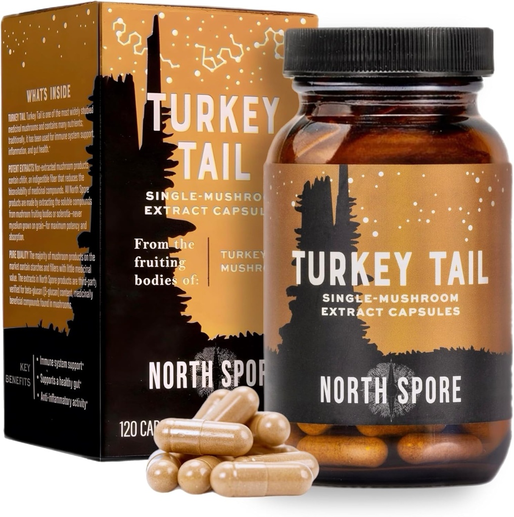 Kuzey Sporu Organik Türkiye Tail Extract Mushroom Supplement Capsules | Stamina & Endurance | 60 Day Supply | High Potency Assembly | 100% Meyveli Vücut Takdirleri | Vegan, Non-GMO | 120ct