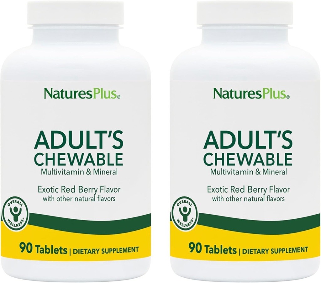 NaturesPlus Yetişkin's Chewable, Exotic Red Berry Flavor - 90 Tablet, 2 Paket - Multivitamin & Mineral Supplement - Vegetarian, Gluten Free - 180 Toplam Hizmetler