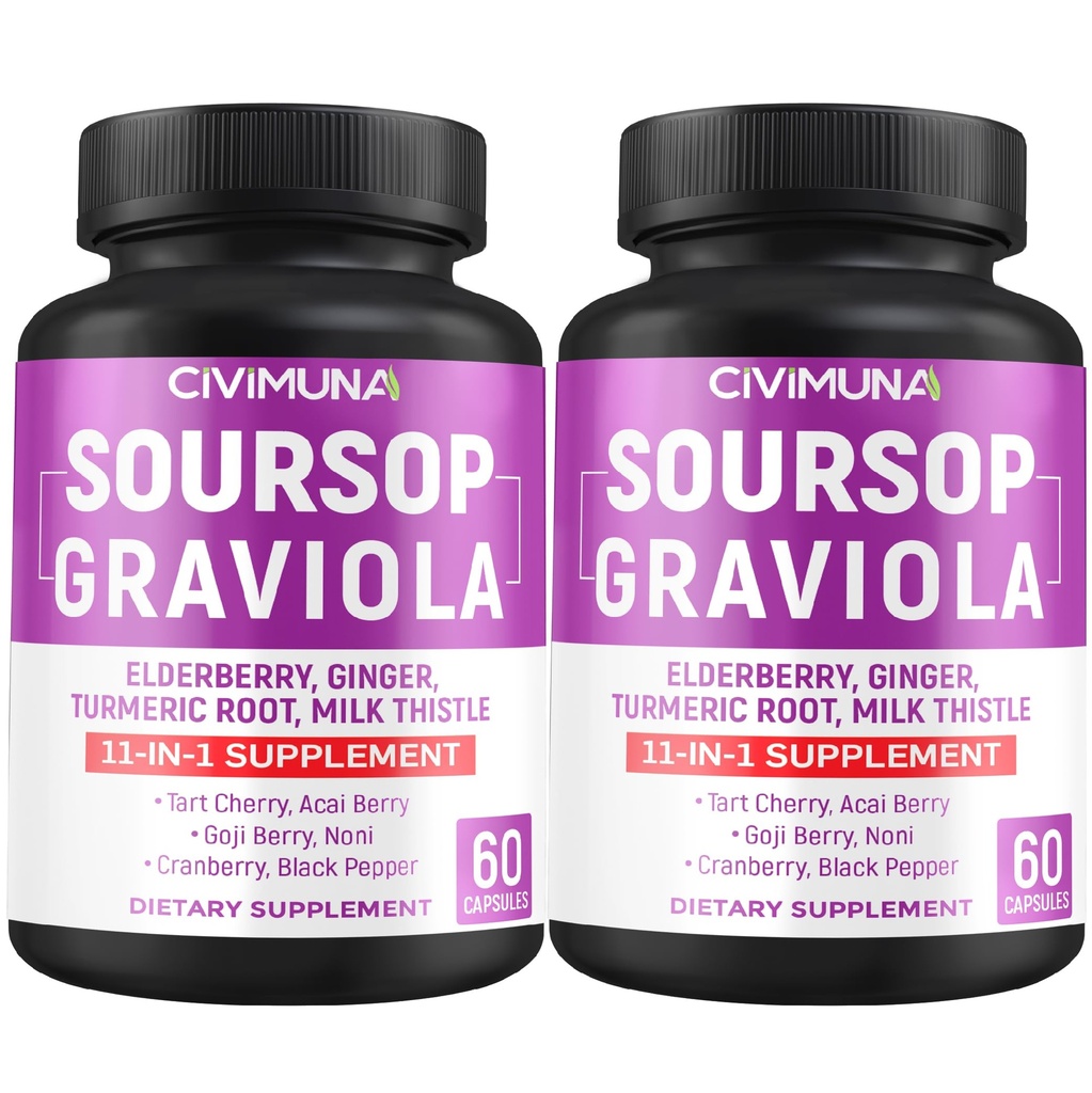 Soursop Graviola Capsules with Elderberry, Turmeric Curcumin ve More - 4 Ay Supply için 120 Capsules (Pack of 2)