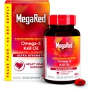 MegaRed Ultra Strength 1000 mg Omega-3 Krill Oil Supplement with EPA/DHA, Astaxanthin & Phospholipids, No Fish Oil Aftertaste Supports Heart, Brain, Joint and Eye Health, 60 Count Softgels.