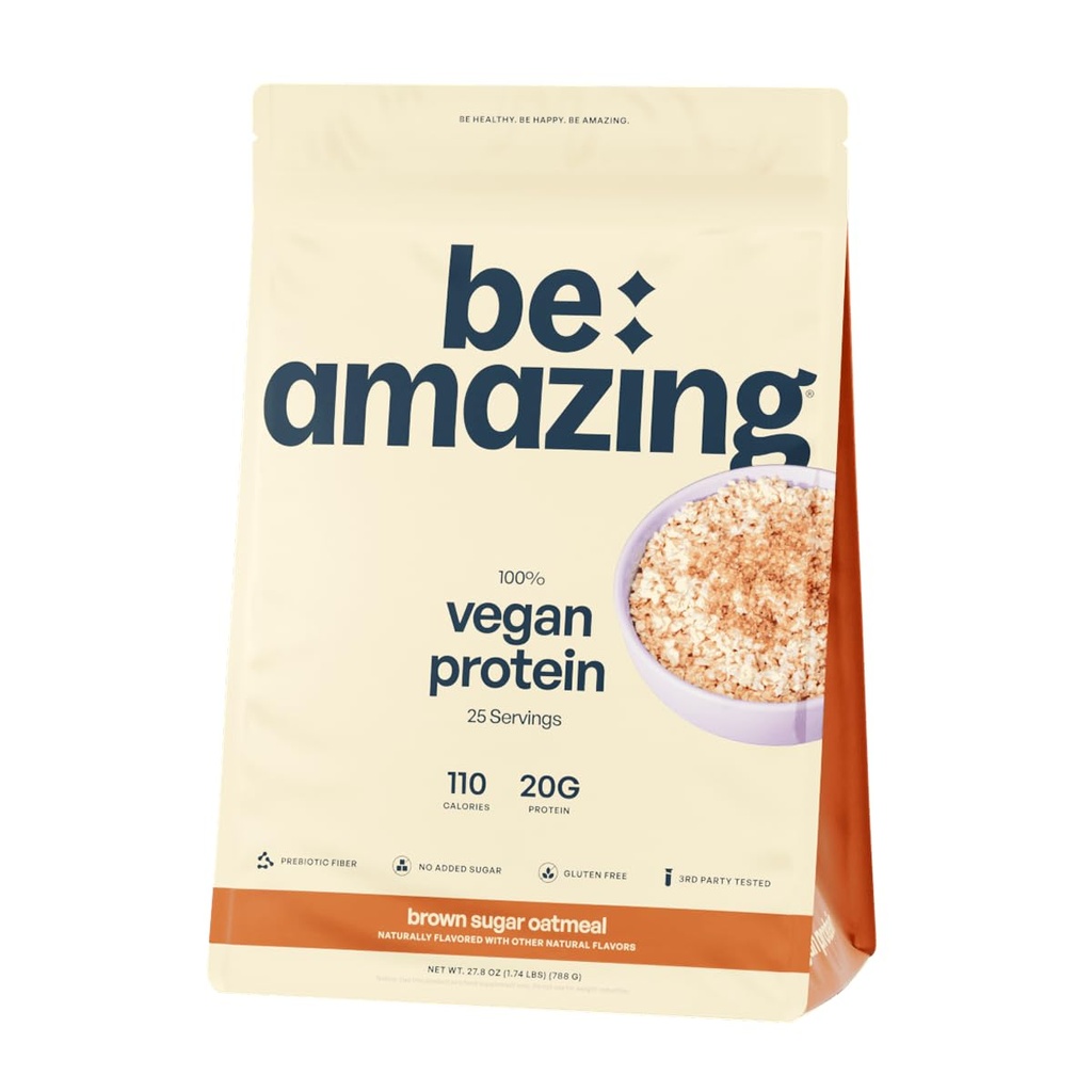 BE AMAZING Vegan protein Toz, Brown Sugar Oatmeal, 20g Plant Based Protein with Prebiyotik Fiber, Low Carb, Süt ve Gluten Free Shake Mix, Nodrew Sugar, 29.3 oz, 25 Hizmetler