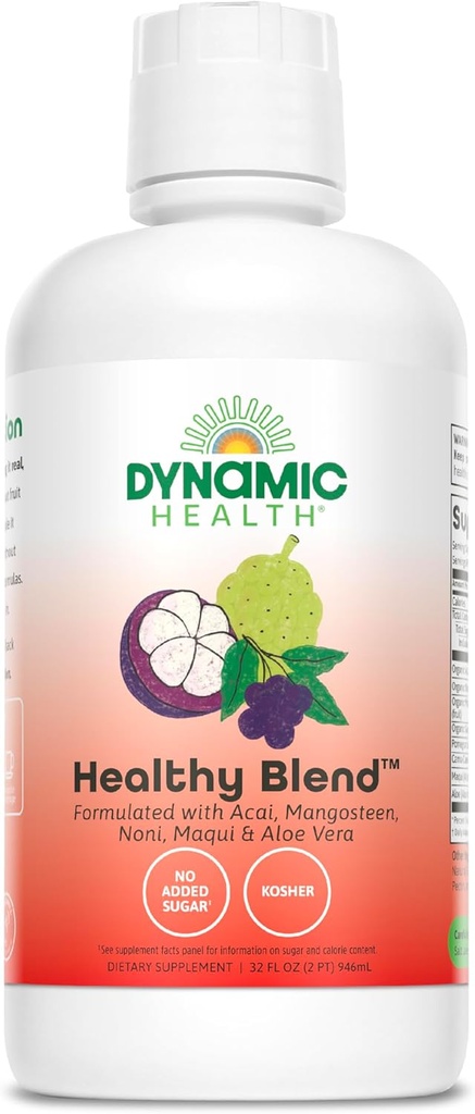 Dynamic Health Health Healthy Blend with Acai, Mangosteen, Noni, Maqui & Aloe Vera, Χωρίς Πρόσθετα, Υποστήριξη ανοσοποιητικού συστήματος, Αντιοξειδωτικό, Vegan, Χωρίς Γλουτένη, Μη ΓΤΟ, 32 Fl oz