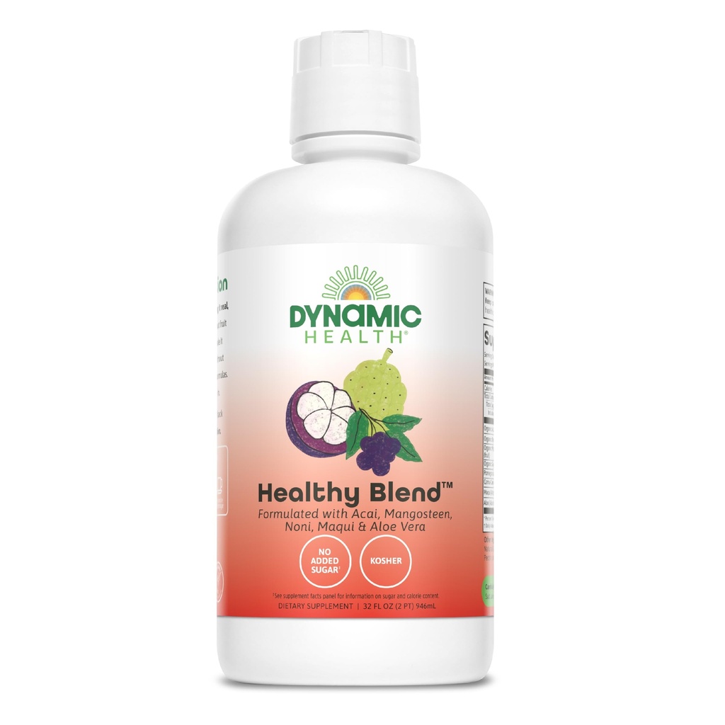 Dynamic Health Health Healthy Blend with Acai, Mangosteen, Noni, Maqui & Aloe Vera, Χωρίς Πρόσθετα, Υποστήριξη ανοσοποιητικού συστήματος, Αντιοξειδωτικό, Vegan, Χωρίς Γλουτένη, Μη ΓΤΟ, 32 Fl oz