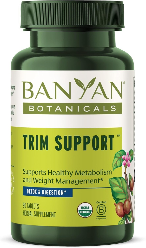 Banyan Botanicals Trim Υποστήριξη – Βιολογικό συμπλήρωμα απώλειας βάρους* – Φυσικός Μεταβολισμός Υποστήριξη με Triphala, Guggulu & Ayurvedic Βότανα για τον καθαρισμό* – 90 δισκία – Μη ΓΤΟ Βιώσιμα που προέρχονται Vegan