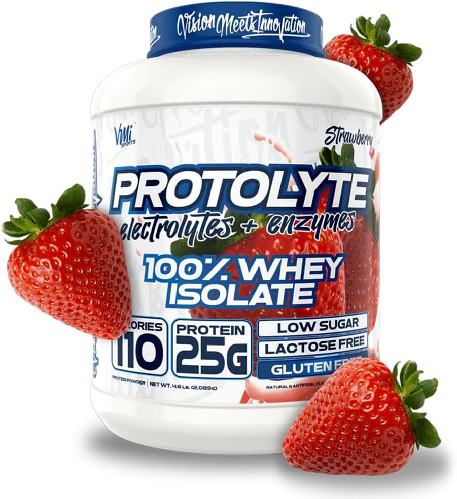 VMI Sports | ProtoLyte Whey Isolate protein Toz | Low Calorie Whey for Kilo Kaybı ve Kas Kazanma | Digestive Enzymes | Non-GMO (4.6 lb, Strawberry)