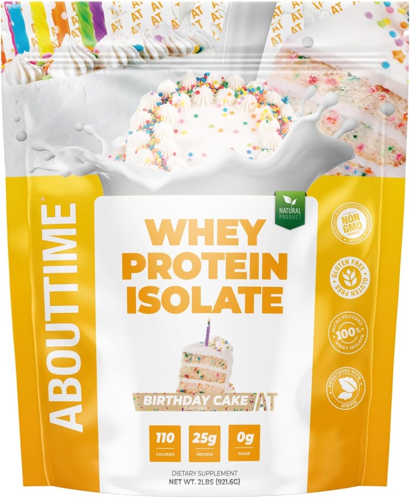 About Time Whey Protein Isolate Powder 25g Birthday Cake, Natural Ingredients, Non-GMO, Gluten-Free, Lactose-Free, Zero Sugar, Low Carb, 32 Servings