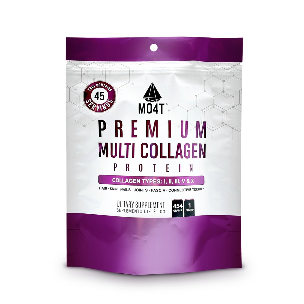 MO4T Hydrolyzed Multi Collagen Powder -Collagen Protein- Collagen Peptides-Type 1,2,3,5,10 -Sugar-Free, (1 λίρα) Μαλλιά, δέρμα & νύχια, Παλαιό & Κέτο, Μη ΓΤΟ