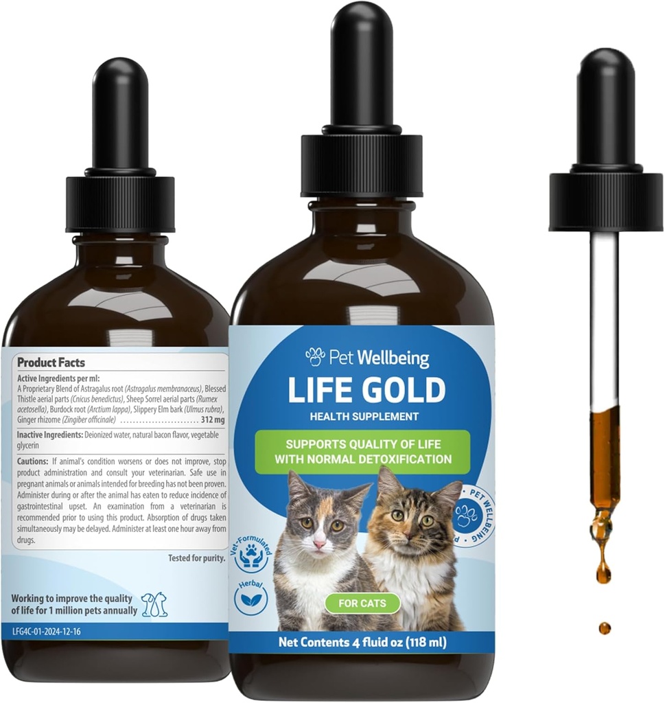 Pet Wellness Life Gold for Cats - Supports Detoxification, Immune System Health, Antioksis - Vet-Formated Herbal Supplement – 4 oz (118 ml)