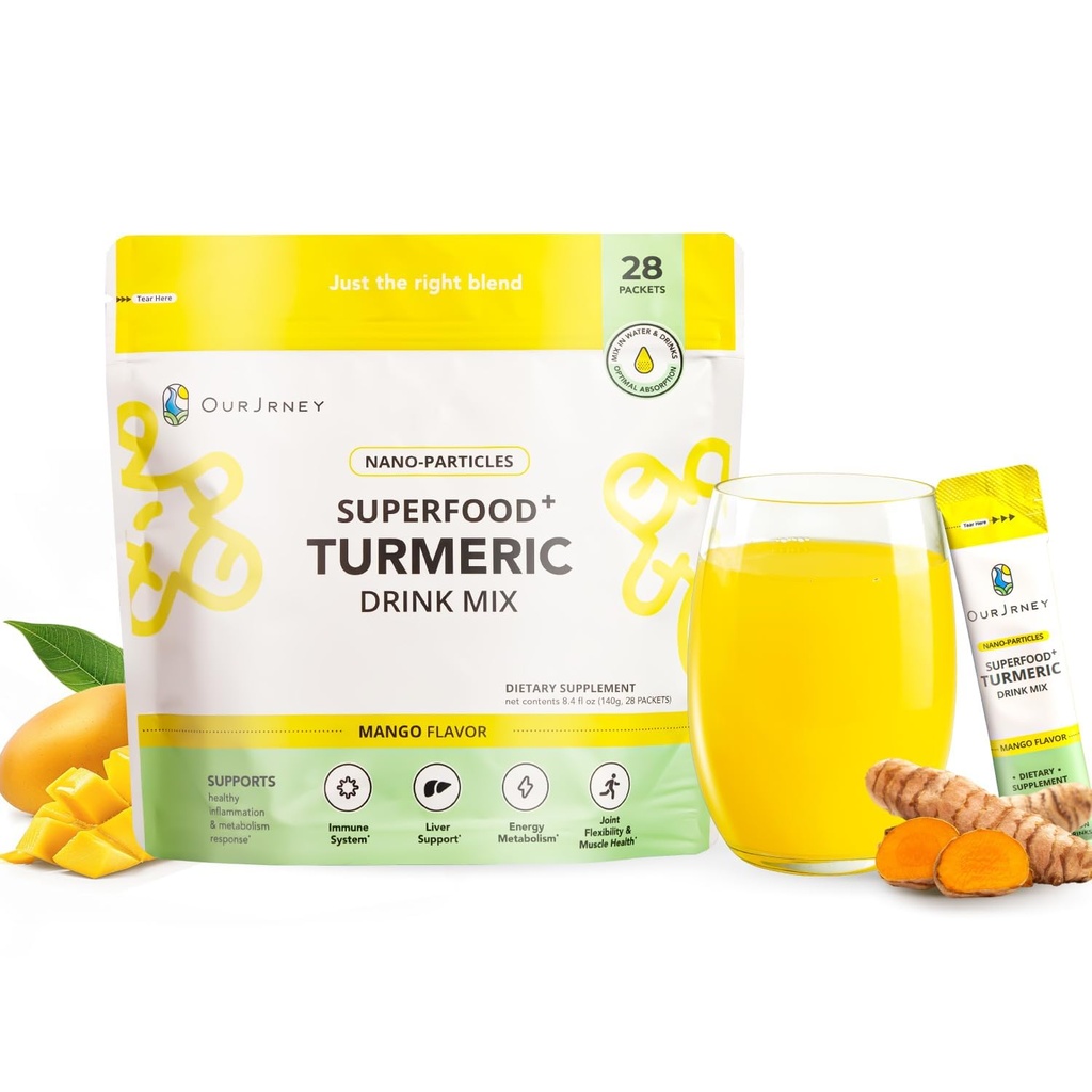 Nano Turmeric Curcumin Drink Toz, Golden Juice for Wellness & Immunity, No Turmeric Taste, Add to Smoothies /Water Daily Morning Routine-35X Abxia-Mango Flavor-Joint Support Supplement
