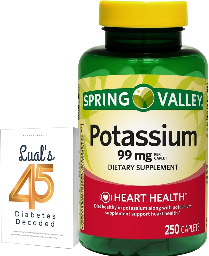 Spring Valley P Properties Heart Health Diyetary Supplement Caplets, 99 mg, 250 Count, Pids Gluconate Sche with Lual's 45 Diabetes Decoded