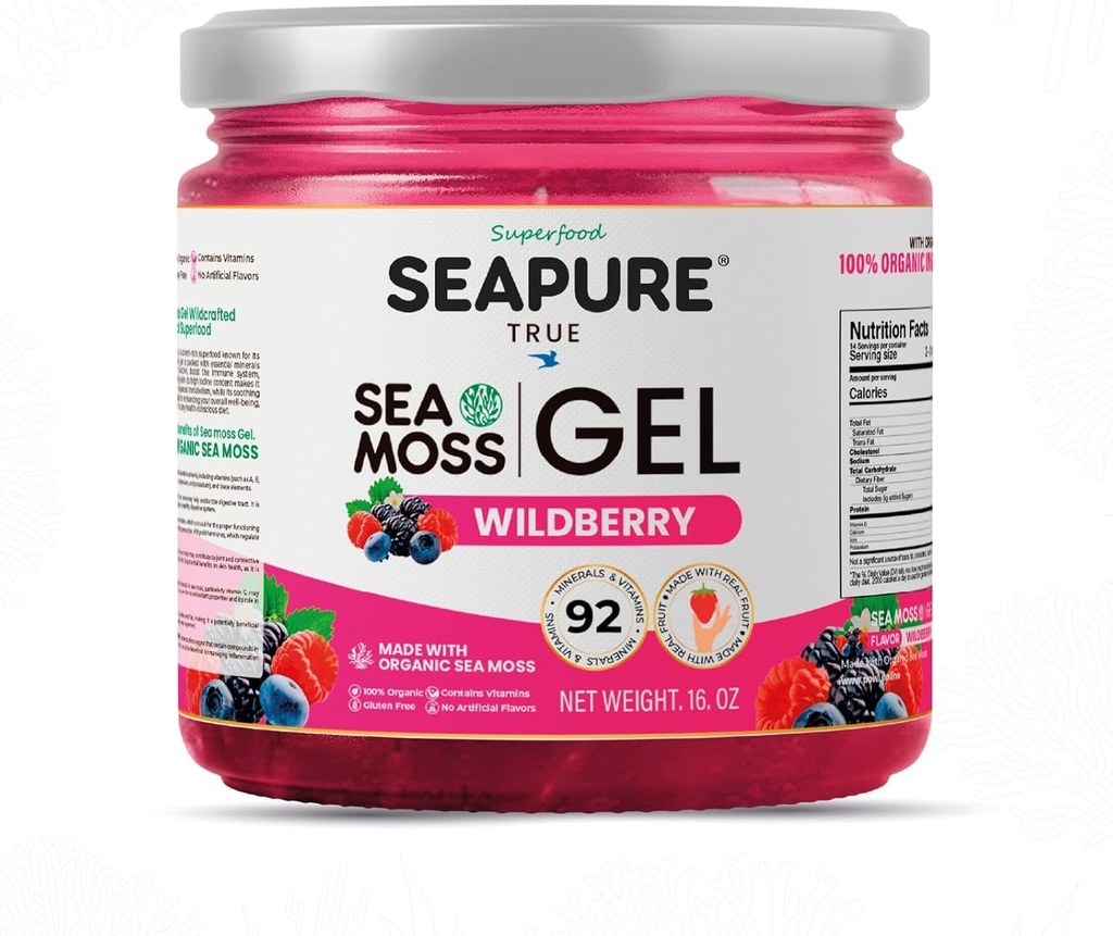 Wildcrafted Irish Natural Superfood Sea Moss Gel, 100% Organik, Gluten Free, Minerallerde Zengin -Wildberry, 16 oz, ABD'de Made in USA