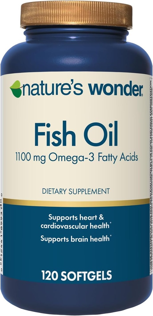 Nature's Wonder Fish Oil 1100 mg Omega-3 Fish Oil Supplements for Women and Men, EPA & DHA for Health Joints, Heart, Immune System, 120 Day Supply of Softgels