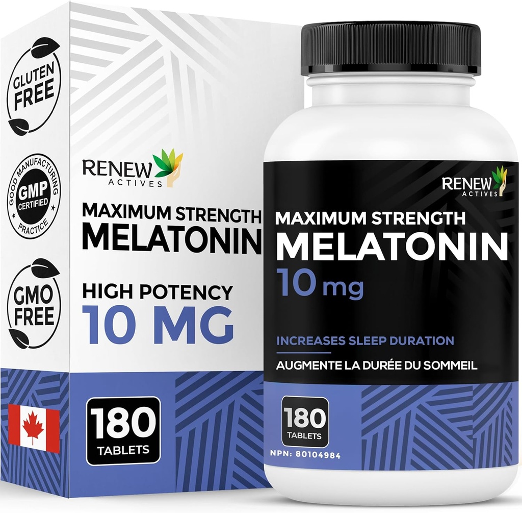 Yeni Actives Melatonin 10 mg hizmet başına – Sleep Management için Deeper, Longer & Ideal, Jet Lag & To reset Your Sleep Cycle - Made in Canada - 180 Tabletler
