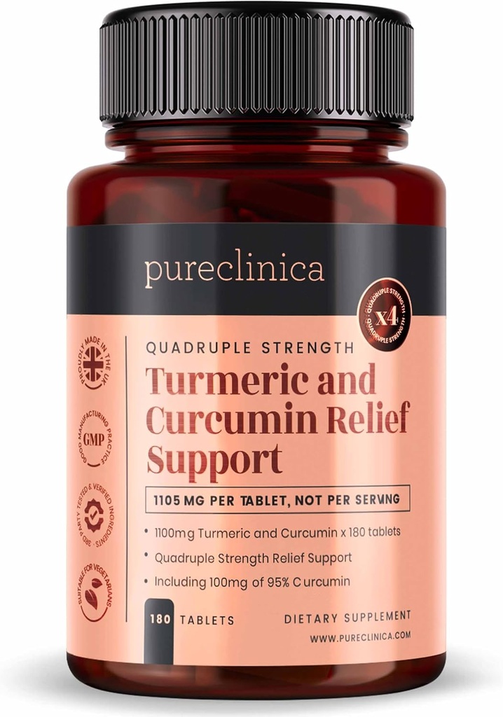 1100 mg Turmeric ve Curcumin x 180 Tablet - 6 Ay Supply - w/95 Curcumin & 5 mg Black Pepper Extract