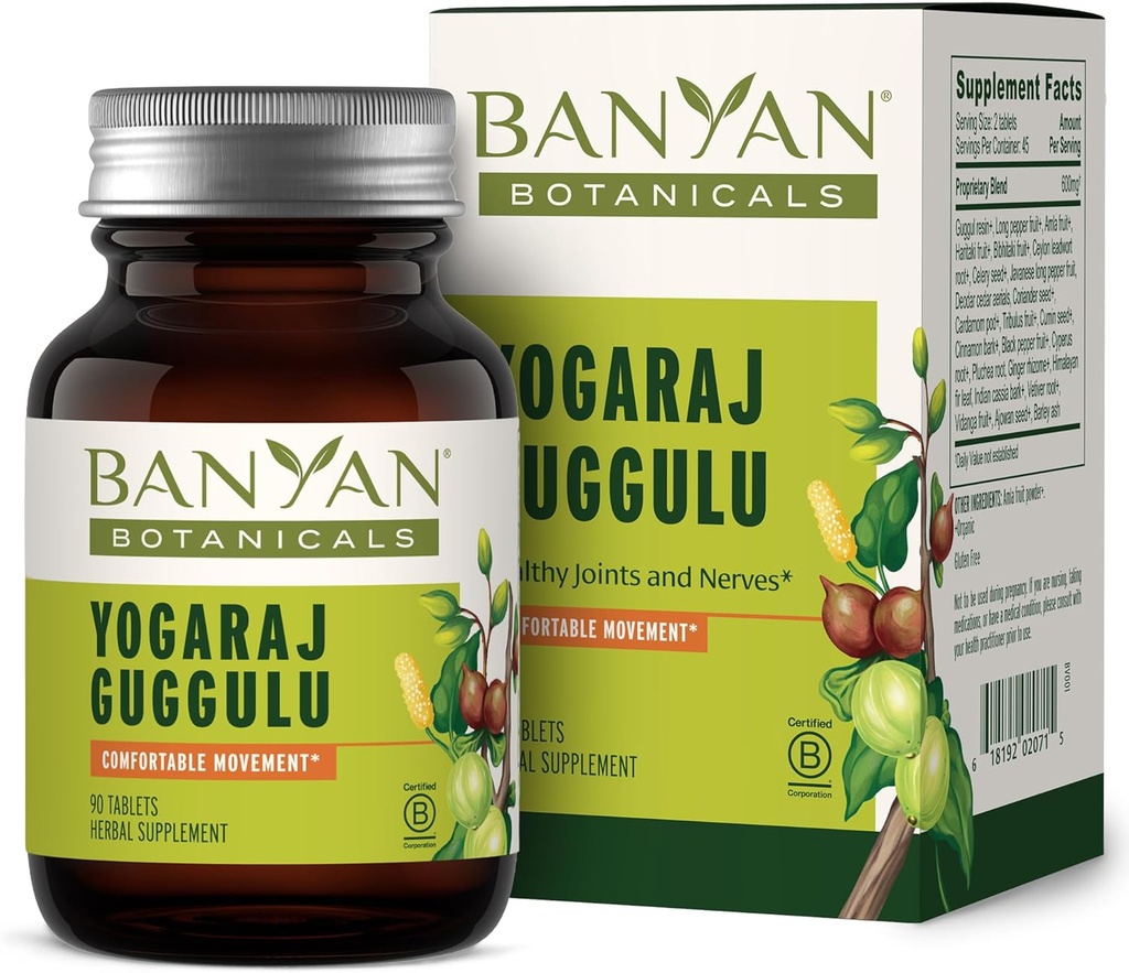 Banyan Botaniks Yogaraj Guggulu – Organik Ortak Destek Tamamı – Skeletal ve Nöromuscular Sistemleri Destekleme için Ayurvedic Mut * – 90 Tablet – Non-GMO, Sustainable Sourced, Vegan