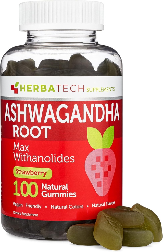 Ashwagandha Gummies for Men and Women - Strongest 1.500mg Formula (100 Gummies) 3% Withanolides Cortisol Blocker for Relief, Calming, and Relaxation from Herbatech Συμπληρωματικά