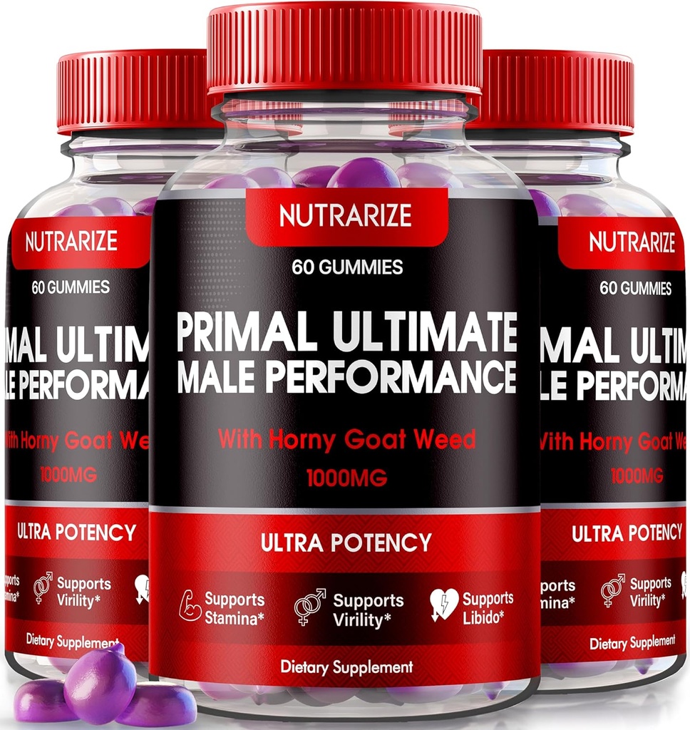 NutraRize (3 Pack) Primal Ultimate Gummies, Resmi PrimalUltimate Performans Tamam, Tekrar Güven, Premium Gummy, Resmi Prime Ultimate İncelemeleri (180 Gummies)