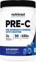Nutricost Pre-C Pre-Workout Kompleks witht Tinaine (Mavi Rasberry | 30 Hizmet) Toz - Fintess Routines, 450g