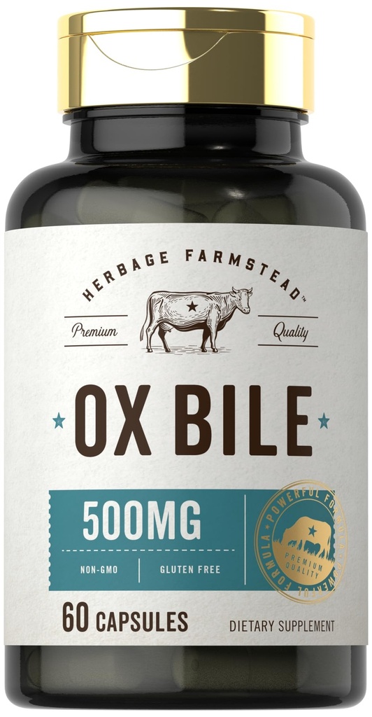 Carlyle Ox Bile Supplement 500 mg | 60 Capsules | Digestive Enzymes | Non-GMO & Gluten Free | Herbage Farmstead