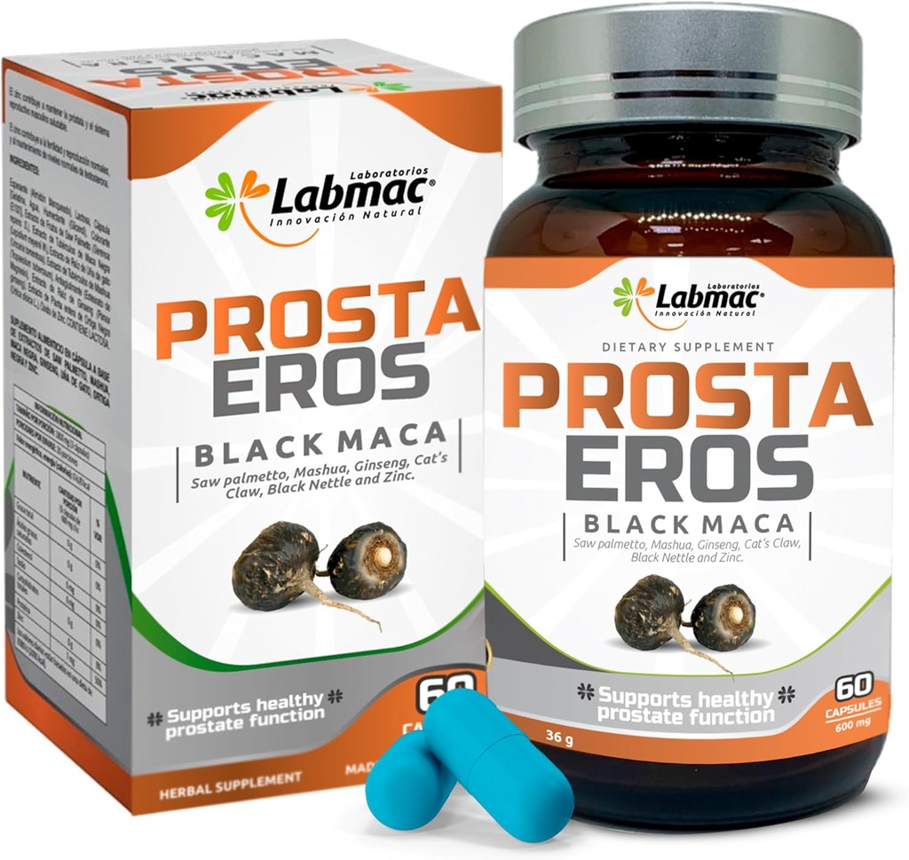 ProstaEros- Prostate συμπλήρωμα υποστήριξης - 7 φυσικά συστατικά- Black Maca, Saw Palmetto, Mashua, Cat's Claw, Gingseg, Black Nettle και ψευδάργυρος. Κάψουλες 60 κόμης (πακέτο του 1)